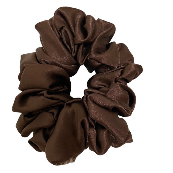 Poly Satin Hair Scrunchie. Dark Brown. Medium - Picture 1 of 6